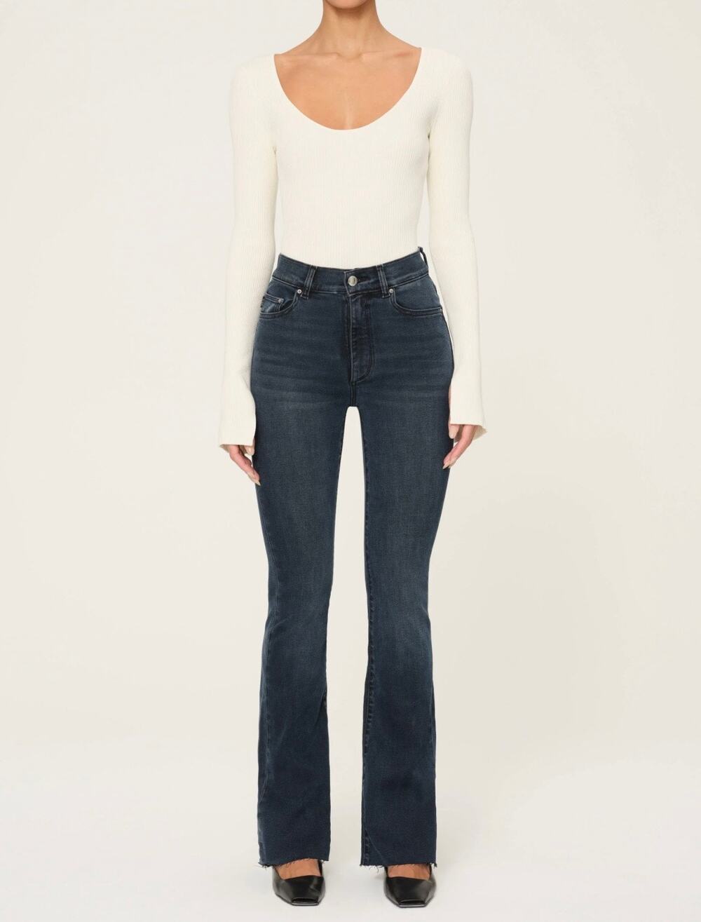 DL1961 Denim Jeans Bridget Boot Cut 31.5” Raw Hem Charcoal Grecian 30 Flare